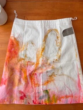 Anthropologie Claire Desjardins Abstract Art A-Line Skirt White Pink Orange NWT